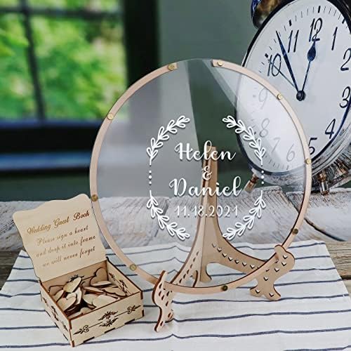 Wedding Guest Book Alternative with Box and Small Hearts,Personalized Round Drop Guest Sign for Rustic Wedding Decorations,Anniversary and Birthday(style9, Circular) - Image 2