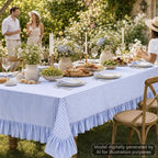 Striped Ruffled Tablecloth 60x120 Inch Cotton Polyester Striped Tablecloth Rectangular Fits 8-10 Seater Table Farmhouse Vintage Table Cover for Home Kitchen Baby Shower Birthday Party Picnic (Blue) - Image 5