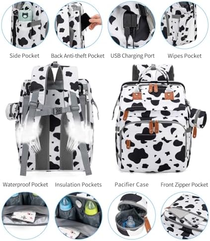 KABAQOO Diaper Bag Backpack with Detachable Changing Station, Large Capacity Baby Diaper Bags for Boys & Girls, Baby Registry Search Stuff & Shower Gifts, Newborn Essentials Must Haves, Cow - Image 3