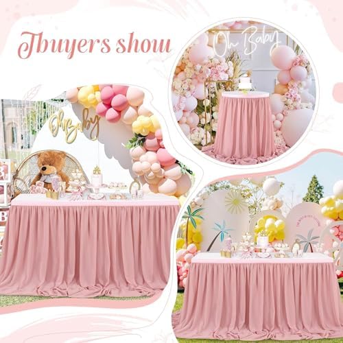 Dusty Rose Table Skirt 9FT Sheer Table Skirting 2 Layer Rectangle Tablecloth for Birthday Baby Shower Wedding - Image 4