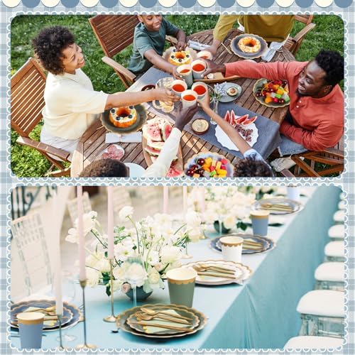 Mimorou 338 Pcs Dusty Blue and Sage Green Plates and Napkin Party Supplies - Image 6