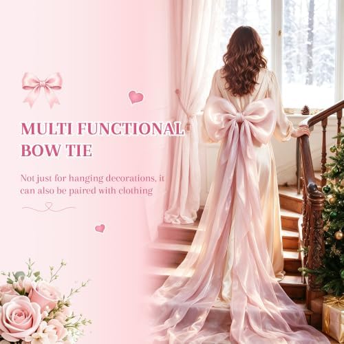 Giant Pink Bow Decor, 16 x 85in Christmas Tree Topper Bow, Oversized Hanging Bow with Long Streamers, Large Bow for Entrance Wall Backdrop Wedding Birthday Bridal Shower Home Decor Coquette Room Decor - Image 6