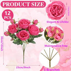 Peonies Artificial Flowers Bouquet, Lifelike Silk Fake Peonies with Stems for Home Table Centerpieces, Wedding, Party & DIY Bridal Floral Arrangements (12, Rose red) - Image 4