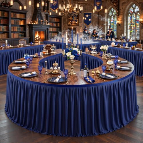 Partisky Navy Blue Polyester Table Skirt for Rectangle Tables 17ft, Wrinkle Resistant Pleated Ruffle Table Cloth for Banquet Wedding Display Dining Table - Image 2