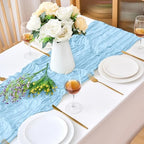 18 Pack Baby Blue Cheesecloth Table Runner 21.5x120 Inch,Semi Sheer Boho Gauze Cheese Cloth Fabric Table Runners 10 FT Long for Wedding Party Baby Shower Birthday Home Decor Holiday Decorations - Image 2