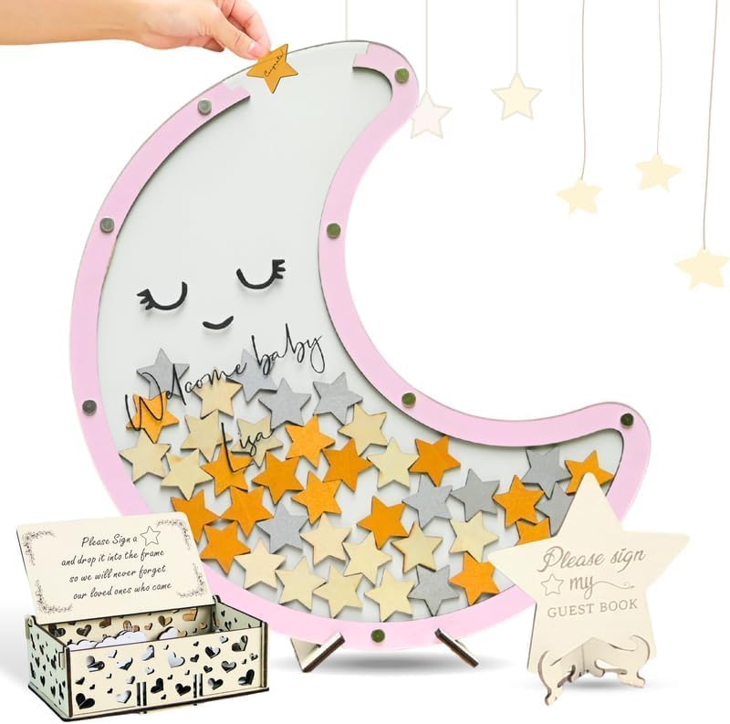 Baby Shower Guest Book Alternative Wooden Drop Box Frame Keepsake (Moon) by Handmade
