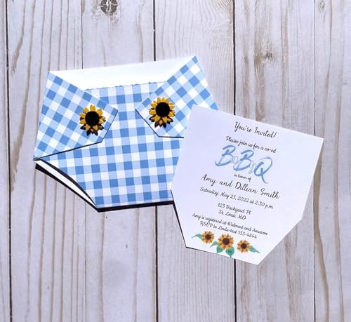 Kards by Kaylee Diaper Shape Baby Shower Invitations Sunflower Baby Q Blue Boy Gender Reveal (Blue Plaid) - Image 6