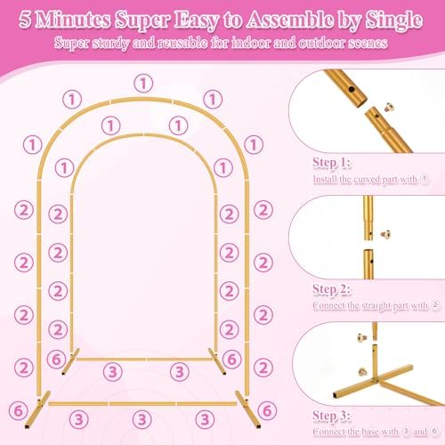 Jupwalz Arch Backdrop Stand and Cover Set, Metal Arch Stand with Rich Balloon Tool for Wedding Birthday Baby Shower Graduation Event Balloon Flowers Decor, Easy to Assemble (7.2FT & 6FT, White) - Image 6