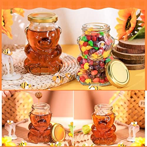 Patelai 24 Pack 6 oz Glass Bear Shaped Honey Jars with Lids Reusable Small Tilted Bear Glass Bottles Containers Dispenser for Candies, Birthday Wedding Party Favors(Classic,Gold) - Image 6