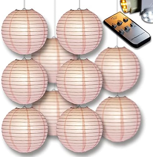 PaperLanternStore.com 12" Pink Paper Lantern Party Pack with Remote Controlled LED Lights (10-Pack Combo Kit) by Fantado+Party+%26+Event+Lighting