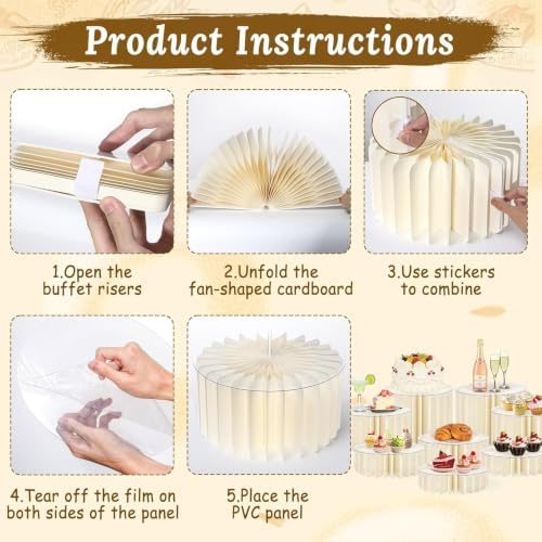 8Pack Buffet Risers, Display Stands Foldable Food Risers for Buffet, Cake Stands for Party, Dessert Table Display Set for Catering Jewelry Wedding Decor (White, Black) - Image 6