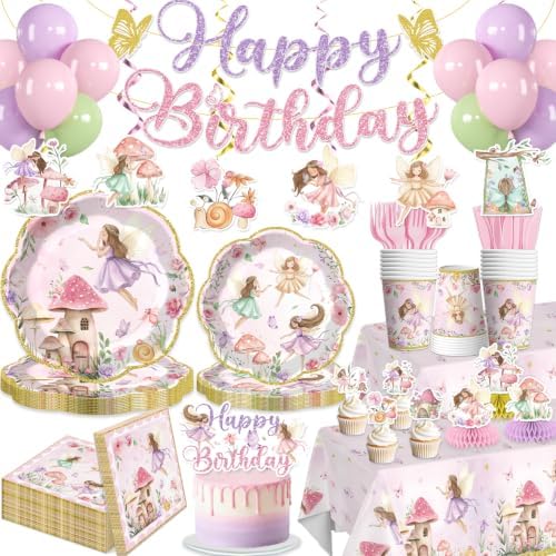 Xynic 213pcs Fairy Birthday Party Decorations for Girl, Serves 25 by Unknown