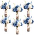Yinder 6 Set Blue Wedding Flower Table Centerpieces Artificial Hydrangea Flowers Coastal Seashell Starfish Vase Table Decorations Blue White Floral Arrangement for Baby Shower Wedding Party Decor by Yinder