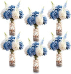 Yinder 6 Set Blue Wedding Flower Table Centerpieces Artificial Hydrangea Flowers Coastal Seashell Starfish Vase Table Decorations Blue White Floral Arrangement for Baby Shower Wedding Party Decor by Yinder