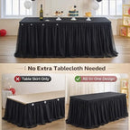 leegleri 4 pk Black Tulle Table Cloths for 8 Foot Rectangle Tables, 2-in-1 Black Table Covers with Tulle Skirt,Wrinkle Free Stretchy Ruffle Tulle Tablecloth Fitted for Wedding Party Banquet Vendor - Image 2