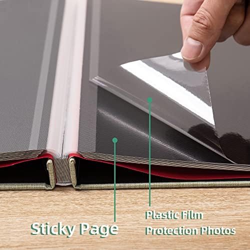 Large Photo Album Self Adhesive for 4x6 8x10 Magnetic Scrapbook Album DIY 60 Black Sticky Pages Linen Cover Photo Album(Grass Green) - Image 5