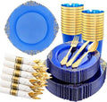 Hioasis 210 Pcs Blue Gold Plates for Graduation by Hioasis