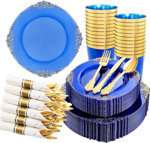 Hioasis 210 Pcs Blue Gold Plates for Graduation by Hioasis