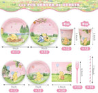 144Pcs Pink Winnie Bear Baby Shower Plates and Napkins Tableware Set, Plates Napkins Cups Straws and Forks Sets, Winnie Baby Shower Decorations Birthday Party Supplies, Serves 24 Guests - Image 3