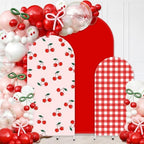 FYSUIMU 3 Pcs Cherry Arch Backdrop Covers Pink Red Plaid Stretchy Spandex Arch Stand Fabric Cover for Wedding Birthday Baby Shower Gender Reveal Party Decoration (4ft/5ft/6ft) by FYSUIMU