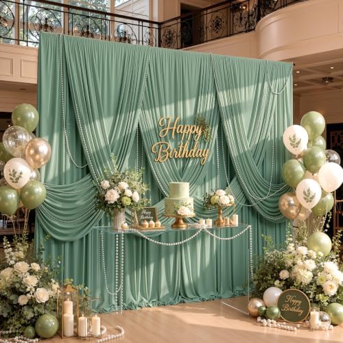 10 ft x 20 ft Sage Green Backdrop Curtains for Parties, Wrinkle Free Sage Green Photography Backdrop Drapes for Wedding Boys Birthday Baby Shower Bridal Shower Party - Image 2