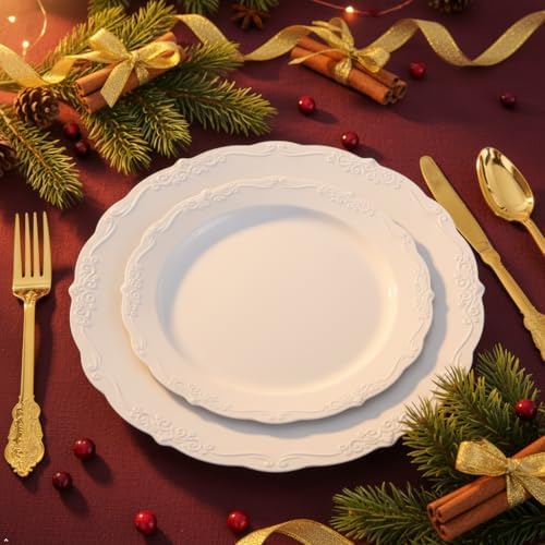 U-QE 100 Pcs White Plastic Plates, White Plates Disposable for Party - Image 5