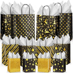 Humyoun 24 Pack Christmas Paper Gift Bags Bulk Assorted Sizes, Black,Gold by Humyoun