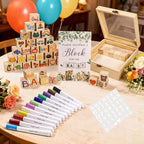 ZJchao Baby Shower Block Game Set with 48 Wooden Blocks 12 Color Pens 42 Templates Wooden Box for Baby Party Gender Reveal Birthday Celebration - Image 4