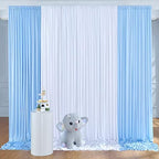 gogoparti 10x10ft Baby Blue and White Backdrop Curtains Panels for Parties Wedding Baby Shower Birthday Party Photography Background, Wrinkle Free Polyester Backdrop Curtains Drapes 4 Panel 2.5x10ft - Image 2