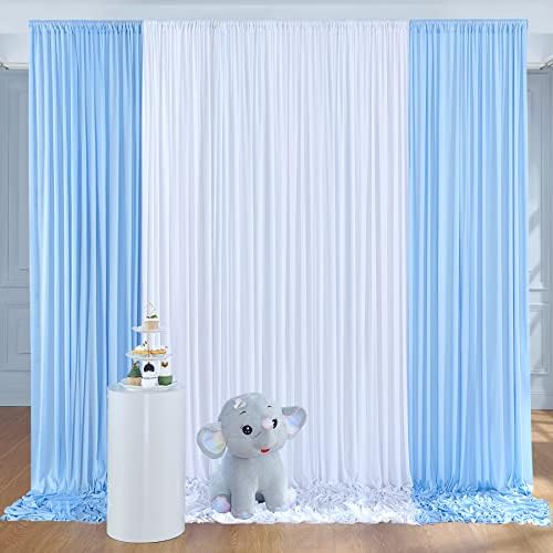 gogoparti 10x10ft Baby Blue and White Backdrop Curtains Panels for Parties Wedding Baby Shower Birthday Party Photography Background, Wrinkle Free Polyester Backdrop Curtains Drapes 4 Panel 2.5x10ft - Image 2