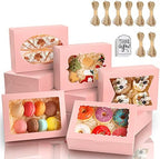 KPOSIYA 65 PCS 8x6x2.5 Inch Cookie Boxes with Window Pink Bakery Boxes Pastry Boxes for Gift Giving, Treat, Dessert, Cupcakes, Chocolate, Strawberries, Donuts, Muffins (5 Style Windows) by KPOSIYA