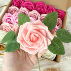 50pcs Pink White Foam Fake Roses with Stems Hot Pink Fuschia Blush Artificial Flowers Real Looking for Wedding Bouquets Bridal Shower Centerpieces Floral Arrangements Party Tables Home Decor Bulk - Image 2
