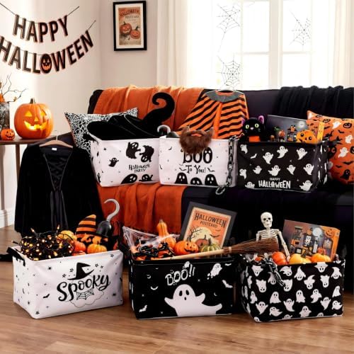 CHENGU 6 Pack Halloween Storage Basket Collapsible Halloween Ghost Bins - Image 4