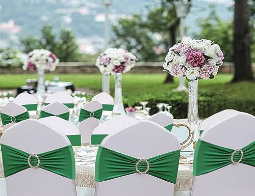 50 Pack Emerald Green Chair Sashes, Spandex Green Chair Bands Chair Bows Ties with Buckle Slider for Christmas Party Birthday Event Decorations - Image 4