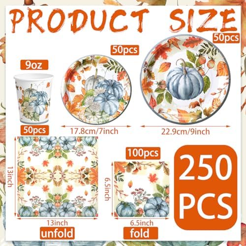 Hsei 250 Pcs Fall Blue Pumpkin Plate and Napkin Party Disposable Tableware - Image 2
