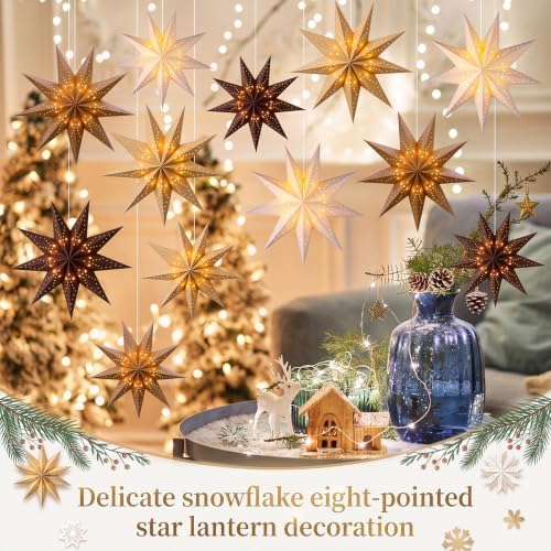 Youyole 12 Set Christmas Paper Star Lantern with Lights, 9 Pointed - Image 2