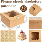 80 Pack Brown 6x6x3 Kraft Cake Boxes with Window, Bakery Treat Boxes - Image 2