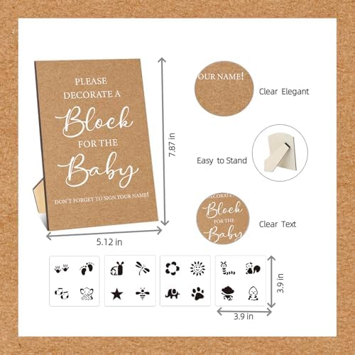 97 Pcs Baby Shower Game Sign Set Includes Decorative Square Signs 56 DIY Blank Wooden Blocks 20 Fabric Pens Baby Shower Game Prizes（Classical - Image 4