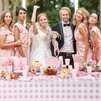 Funnymoom 452 Pcs Pink Gingham Party Decoration Supplies Serve 50 Guests - Image 5