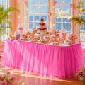 12FT Long Hot Pink Tulle Table Skirt for Rectangle Round Tables 3-Layer Ruffle Desk Teacher Skirt for Back to School Supplies Princess Girls Birthday Party Cake Dessert Classroom Dorm Decor by Partisky