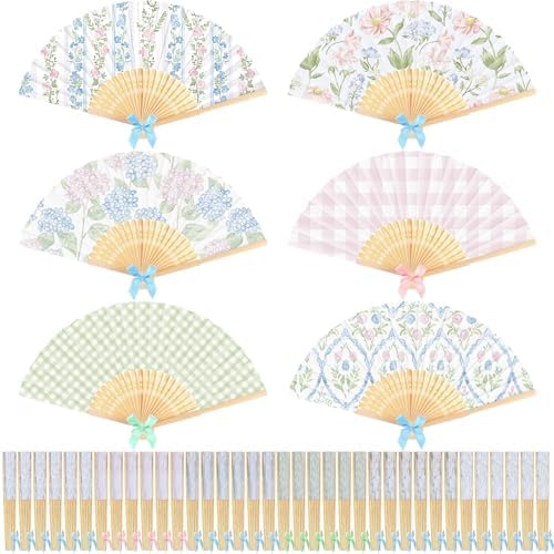 Roowest 36 Pcs Pastel Floral Folding Hand Fans Bulk, Tea Party Paper Fans by Roowest