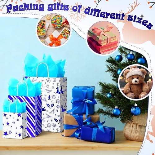 Humyoun 24 Pack Christmas Paper Gift Bags Bulk Assorted Sizes, White,Blue - Image 5