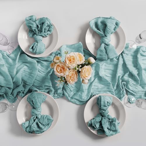 LZY 120 Pack Gauze Cheesecloth Napkins 20x20 Inch Dinner Cloth Napkins, Soft Boho Table Napkins Rustic Wrinkled Cheese Cloth Napkins Bulk for Wedding Party Baby Shower Event Decor (Light Blue) - Image 7