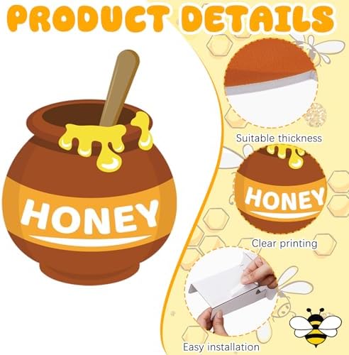 4 Large 23.6 Inch Bee Theme Cardboard with Stand and 20 Bee Cutout, Prop up Honey Pot Honeycomb Decoration for Birthday Baby Shower Gender Reveal Supplies - Image 3