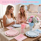 Pink and Blue Gingham Dinnerware Set, 350 Pcs, Serves 50 - Image 2