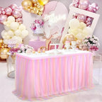 QueenDream Pink Tutu Table Skirts 14ft Colorful Tulle Table Skirt for Rectangle Tables for Baby Shower Birthday Party Wedding Decorations - Image 4