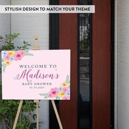 Andaz Press Personalized Large Canvas Baby Shower Welcome Sign, 16 x 20 Inches, Pink Spring Watercolor Florals, Guestbook Alternative, Custom Baby Shower Sign, for Floral Baby Shower, Baby Sprinkle - Image 3