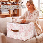 2 Pack Pink Floral Storage Bin with Lids, 17x11x12 Inch - Image 3