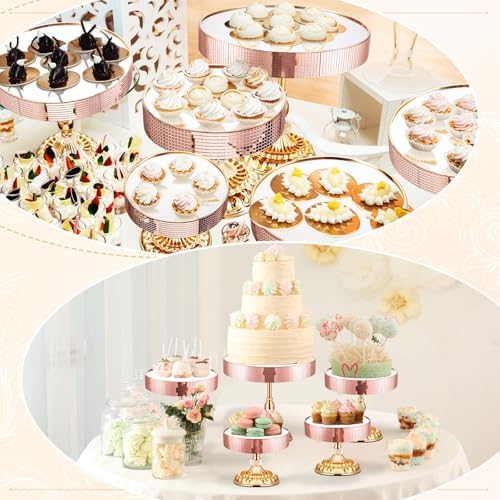 12 Pieces Gold Cake Stand Set, Vintage Cake Display Stand with Crystal Edge and Cupcake Display Tray, Dessert Table Display Set for Wedding Party Baby Shower Anniversary Celebration - Image 6