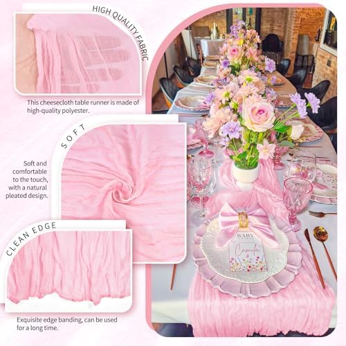30 Pack Cheesecloth Table Runner 10FT Light Pink Table Runner Boho Gauze Cheese Cloth Table Runners Long Rustic Sheer Table Decorations for Wedding Party Baby Bridal Shower Birthday Holiday Home - Image 3